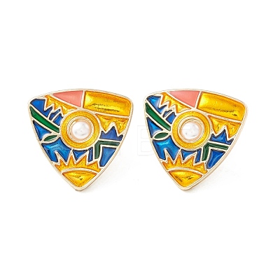 Enamel Triangle Stud Earrings with Imitation Pearl for Women EJEW-F277-01LG-1