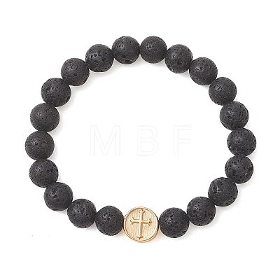 Round Natural Lava Rock Beads Stretch Bracelets BJEW-JB13672-1