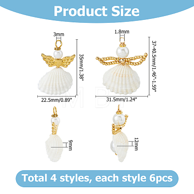 24Pcs 4 Styles Natural Shell Pendants SHEL-HS0001-17-1