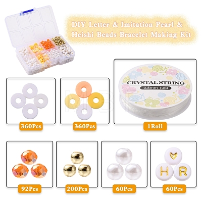 DIY Letter & Imitation Pearl & Heishi Beads Bracelet Making Kit DIY-YW0005-23B-1