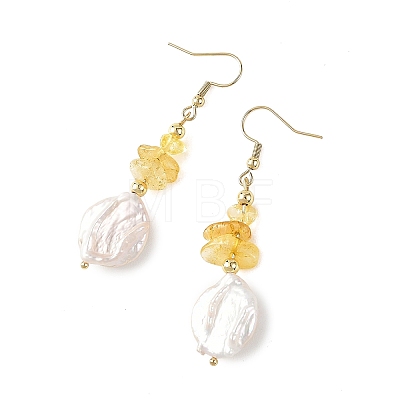 Natural Citrine/Natural Amethyst/Natural Rose Quartz/Natural Amazonite Chip & Natural Keshi Pearl Dangle Earrings EJEW-JE07445-1