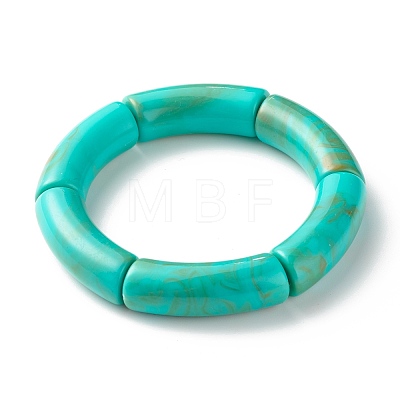 Opaque Chunky Acrylic Curved Tube Beads Stretch Bracelet for Girl Women BJEW-JB07313-1
