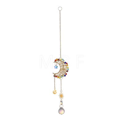 Iron Wire Winding Moon Chandelier Decor Hanging Prism Ornaments HJEW-M002-23G-1