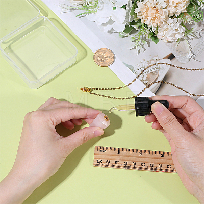 Natural Rose Quartz Faceted Cone Pendant Perfume Bottle Necklaces with 304 Stainless Steel Cable Chain NJEW-WH0002-266E-1