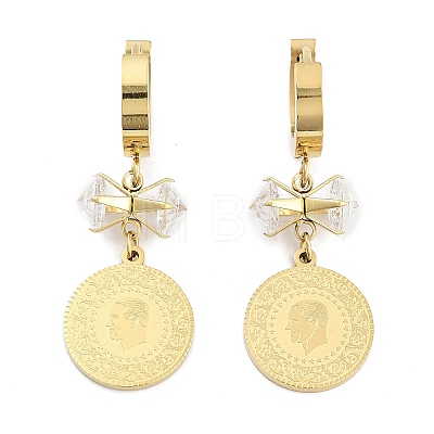 Flat Round with Humen 304 Stainless Steel Dangle Earrings EJEW-L283-060G-1