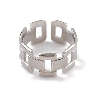 304 Stainless Steel Hollow Out Rectangle Open Cuff Rings for Women RJEW-G285-55P-1
