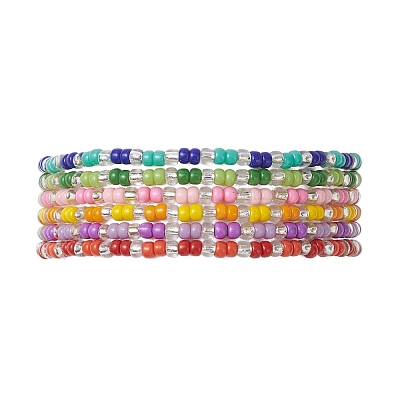 6Pcs Glass Seed Beads Stretch Bracelets for Women BJEW-MZ00277-1