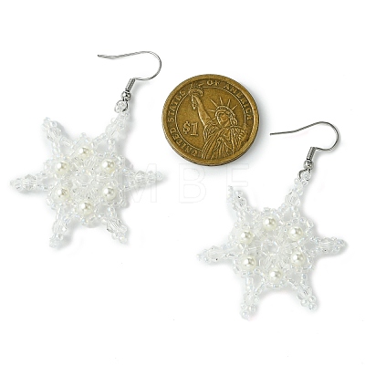 Christmas Snowflake Glass Seed Braided Dangle Earrings EJEW-MZ00236-01-1