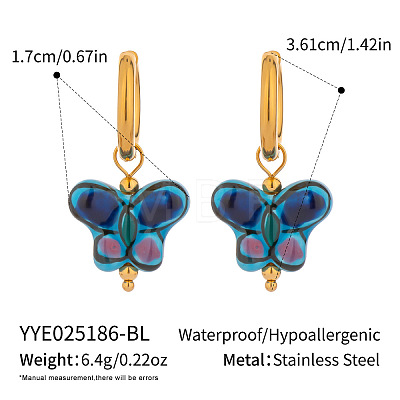 304 Stainless Steel Porcelain Butterfly Hoop Earrings ZL5376-3-1