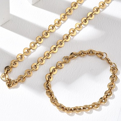 304 Stainless Steel Disc Link Chain Necklaces & Bracelets Sets SJEW-D091-05G-1