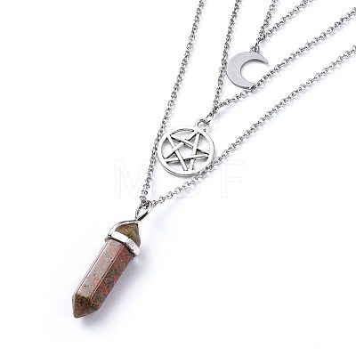 Bullet Natural & Synthetic Gemstone Pendant Tiered Necklaces NJEW-JN02457-1