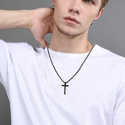 3Pcs 3 Colors Stainless Steel Cross Pendant Necklace with Box Chains NJEW-AN0001-76-1