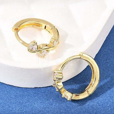 Crown Brass Micro Pave Clear Cubic Zirconia Hoop Earrings EJEW-D348-20G-1