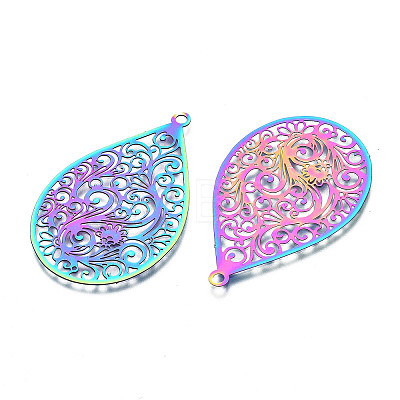 Ion Plating(IP) 201 Stainless Steel Filigree Pendants X-STAS-T057-57-1