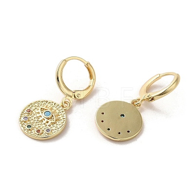 Flat Round with Eye Real 18K Gold Plated Brass Dangle Leverback Earrings EJEW-Q797-08G-1