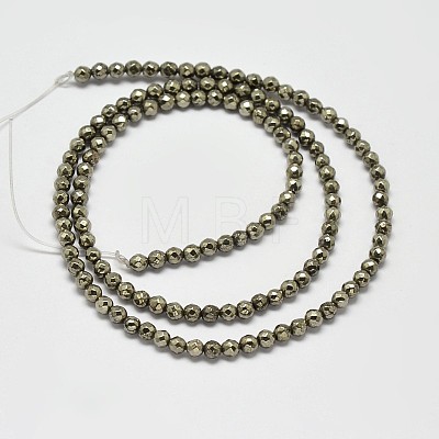 Natural Pyrite Round Beads Strands G-F197-09-2mm-1