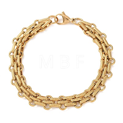 3-Tie 304 Stainless Steel Multi-stand Oval Link Chain Bracelets for Women Men BJEW-F529-06G-1