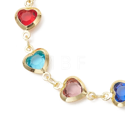 Brass Glass Link Chain Bracelets for Women BJEW-JB13563-1