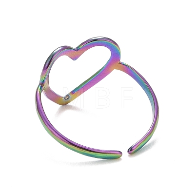 Ion Plating(IP) Rainbow Color 304 Stainless Steel Open Heart Cuff Ring for Women RJEW-C025-22M-1