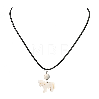 Dyed Synthetic Turquoise Horse Pendant Black Waxed Cord Necklaces NJEW-JN05430-03-1
