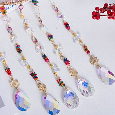 Copper Wire Wrapped Tree of Life Plastic Imitation Stone Beads Suncatchers HJEW-F027-11-1