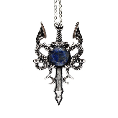 Natural Lapis Lazuli Dragon Sword Pendant Necklace LS-G-PW0004-67G-1