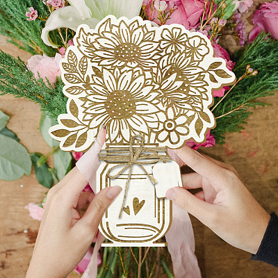 Wood Flower Bouquet Greeting Card AJEW-WH0441-002-1