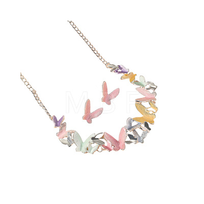 Butterfly Alloy Enamel Necklace and Earrings Sets for Women FS-WGFD103-02-1