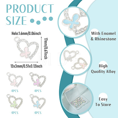 16Pcs 4 Colors Alloy Rhinestone Pendants RB-TA0001-39-1