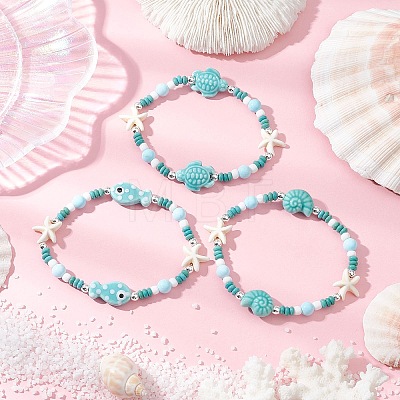 3Pcs Synthetic Turquoise & Porcelain & Dyed Natural Howlite Beads Stretch Bracelets for Women BJEW-JB11793-1