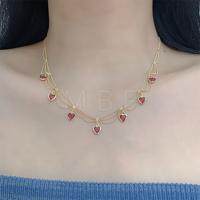 Brass Pave Cubic Zirconia Heart Pendant Bib Necklaces for Women FS-WGB563A-02-1