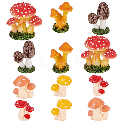 12Pcs 6 Style Resin Potted Mushroom Display Ornaments DJEW-OC0001-31-1