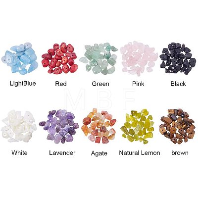 Natural Jade & Aquamarine &  Green Aventurine & White Shell & Red Jasper & Rose Quartz & Tiger Eye & Amethyst & Agate & Obsidian Chips Beads G-PH0033-03-1