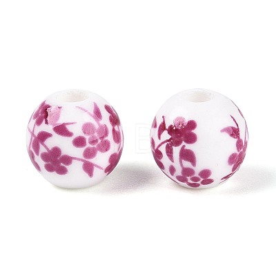 Floral Printed Porcelain Beads PORC-Q201-8mm-3-1