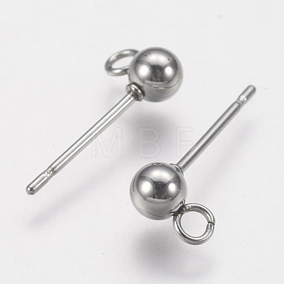 Non-Tarnish 202 Stainless Steel Ball Stud Earring Findings STAS-F141-06P-4mm-1