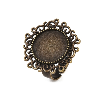 Vintage Adjustable Iron Flower Finger Ring Components Alloy Cabochon Bezel Settings X-PALLOY-O036-01AB-NF-1