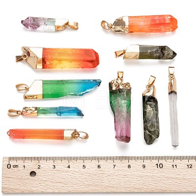 Golden Plated Natural Quartz Crystal Pendants G-S299-106-1