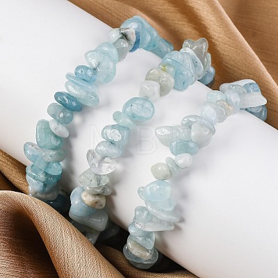 Unisex Chip Natural Aquamarine Beaded Stretch Bracelets BJEW-S143-33-1