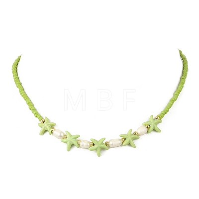 2Pcs 2 Styles Ocean Turtle Starfish Synthetic Turquoise & Natural Pearl & Glass Seed Beaded Necklaces NJEW-JN06130-03-1