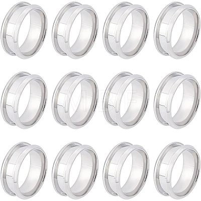 12Pcs Stainless Steel Grooved Finger Ring Settings STAS-UN0038-94A-1