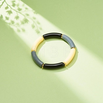 Imitation Jade Acrylic Curved Tube Beaded Stretch Bracelet for Women BJEW-JB08436-03-1