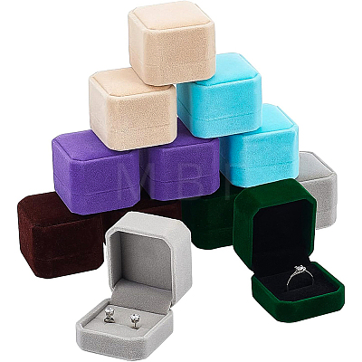 12Pcs 6 Colors Square Velvet Ring Boxes VBOX-BC0001-06-1