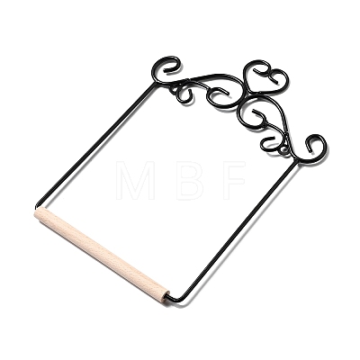 Iron Parrot Stand with Wooden Bar AJEW-G074-02EB-1