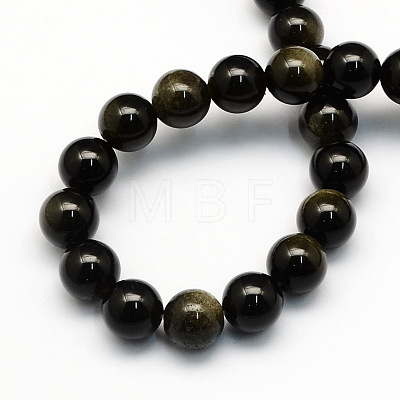 Natural Golden Sheen Obsidian Round Beads Strands G-S157-4mm-1