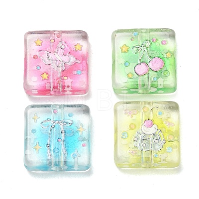 10Pcs Printed Transparent Acrylic Beads AC-CBA36B6-03-1