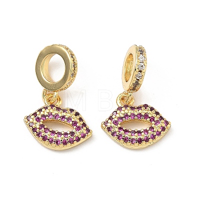 Brass Micro Pave Old Rose Cubic Zirconia European Dangle Charms KK-P345-43G-1