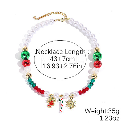 Christmas Theme Alloy Rhinestone and Enamel Pendant Imitation Pearl and Acrylic Beaded Necklaces FS-WG72DBE-02-1