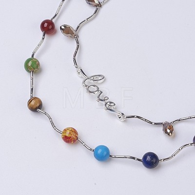 Chakra Natural & Synthetic Mixed Stone Tiered Necklaces NJEW-JN02125-1