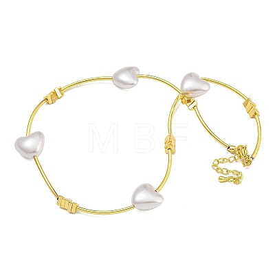 Rack Plating Brass & ABS Plastic Pearl Beads Heart Link Necklaces for Women NJEW-C059-04G-1