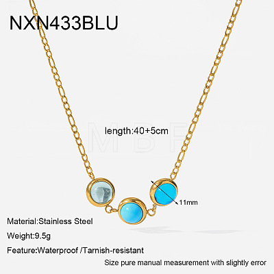 304 Stainless Steel Pave Cubic Zirconia Triple Flat Round Beads Pendant Necklaces WG0FD01-01-1